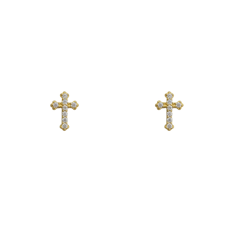 Zirconia Cross Stud Earrings (14K)