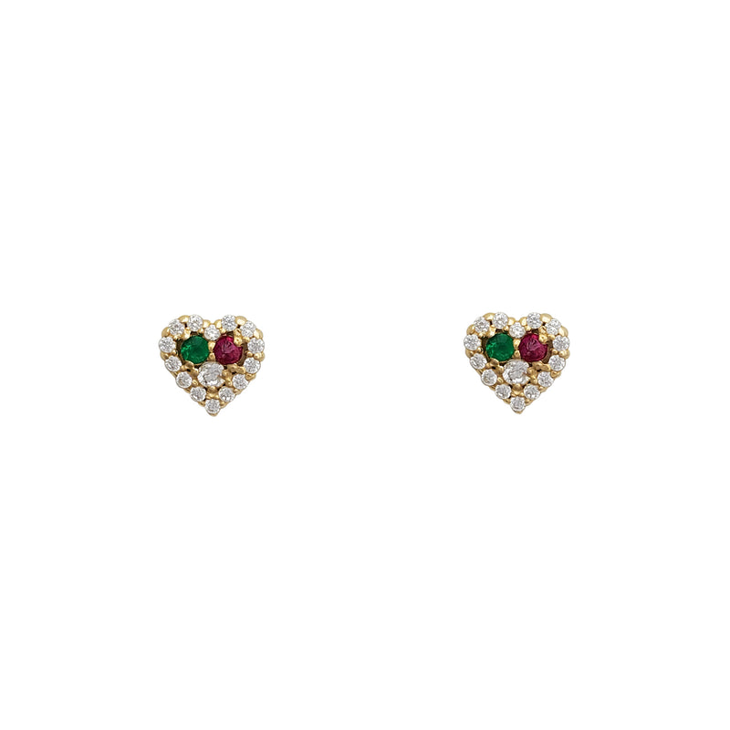 Zirconia Heart Halo Stud Earrings (14K)