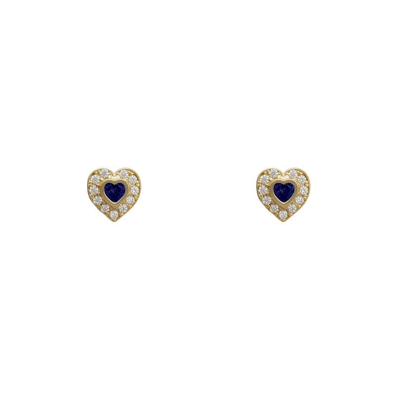 Zirconia Heart Bezel Stud Earrings (14K)