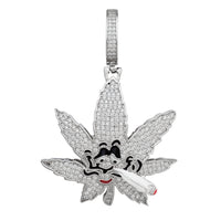 Zirconia Animated Enamel Cannabis Leaf Pendant (Silver)