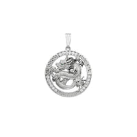 Zirconia Greek-key Dragon Medallion Pendant (Silver)