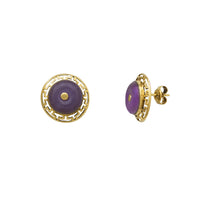 Greek-key Purple Jade Stud Earrings (14K)
