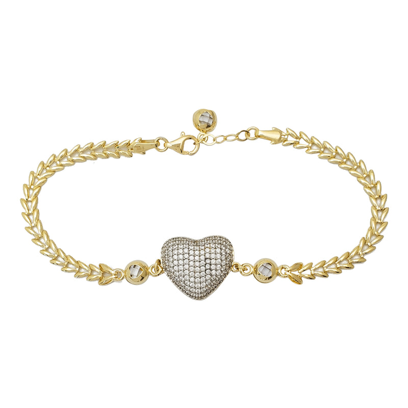 Zirconia Puffed Heart Fancy Bracelet (14K)