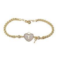 Zirconia Heart Lock & Key Fancy Bracelet (14K)