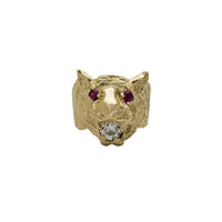 Zirconia Red-Eyes Lion Head Ring (14K)