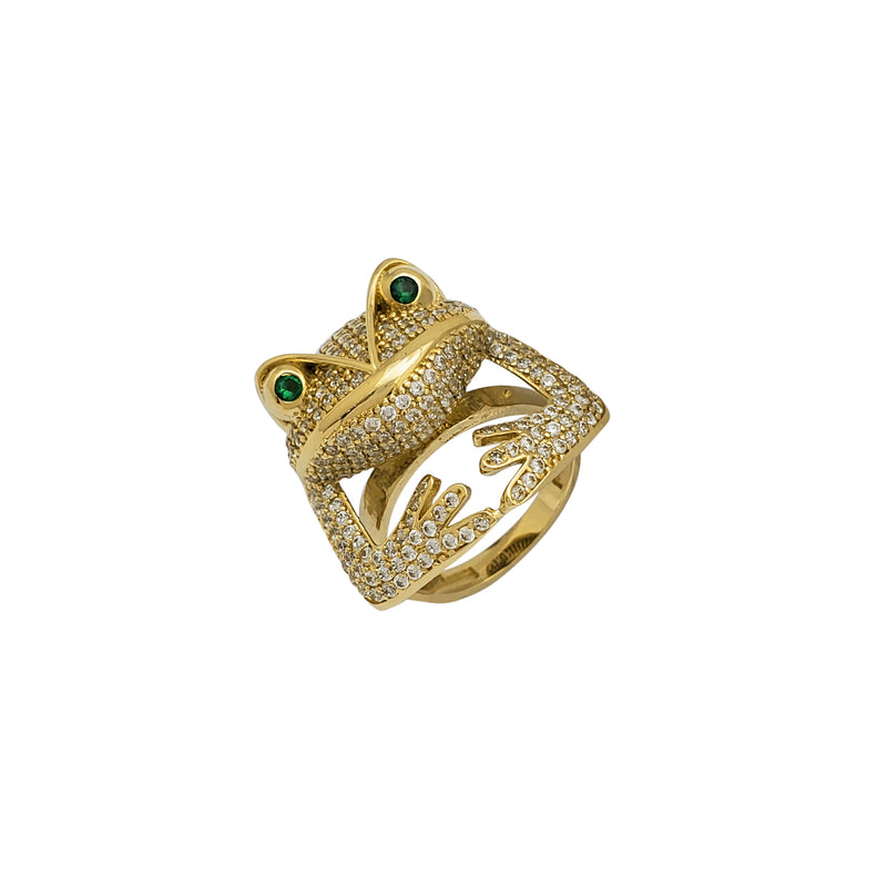 Zirconia Green-Eyes Frog Ring (14K)