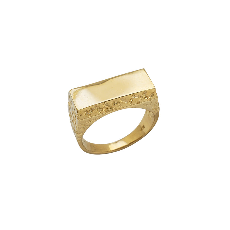 Nugget Textured Rectangle-Bar Men's Ring (14K)