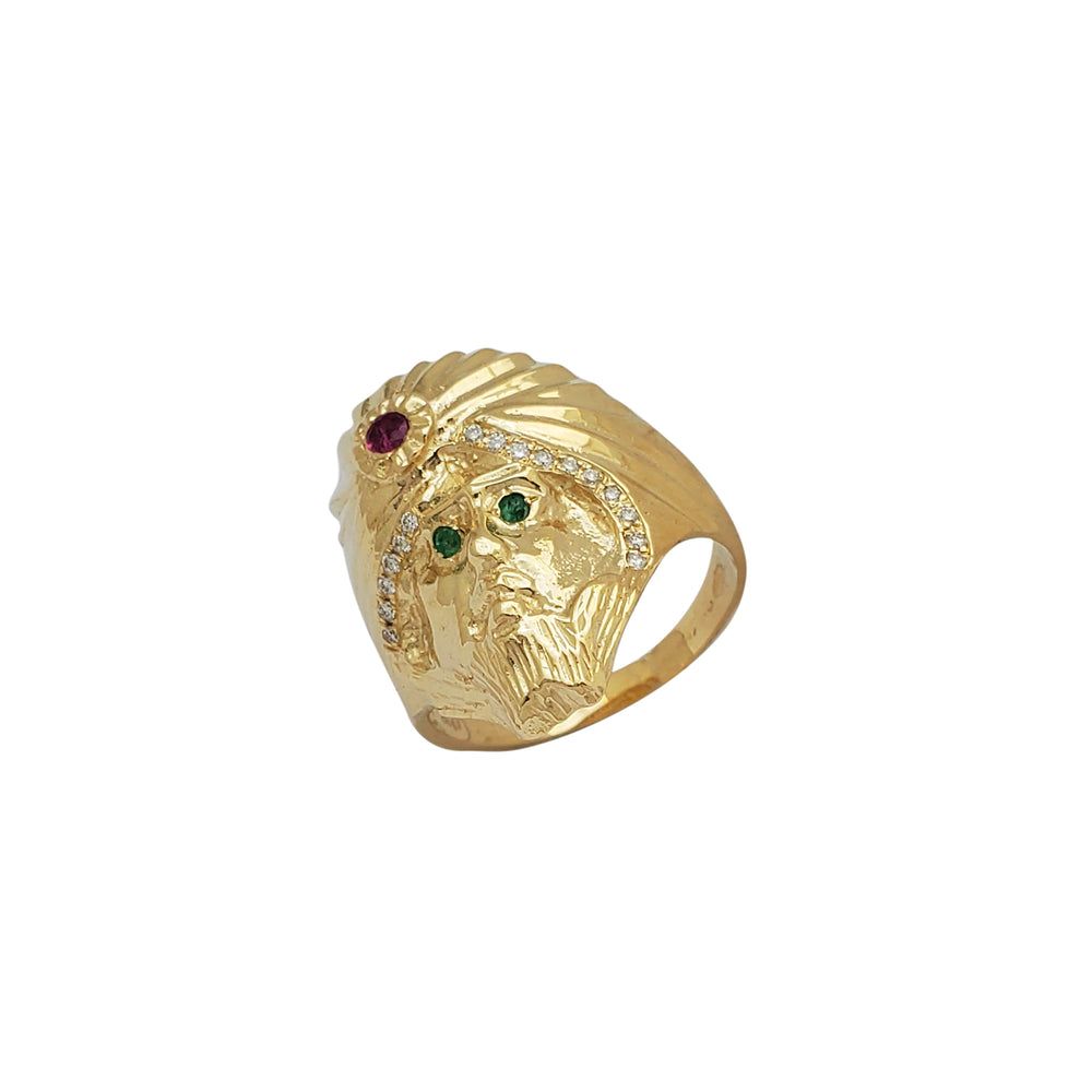 Diamond, Emerald & Ruby Arab Turban Head Ring (14K)