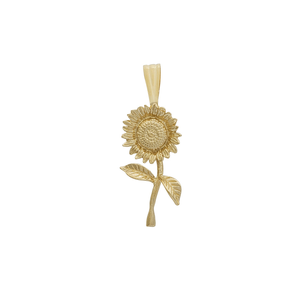 Textured Long Stem Sunflower Pendant (14K)