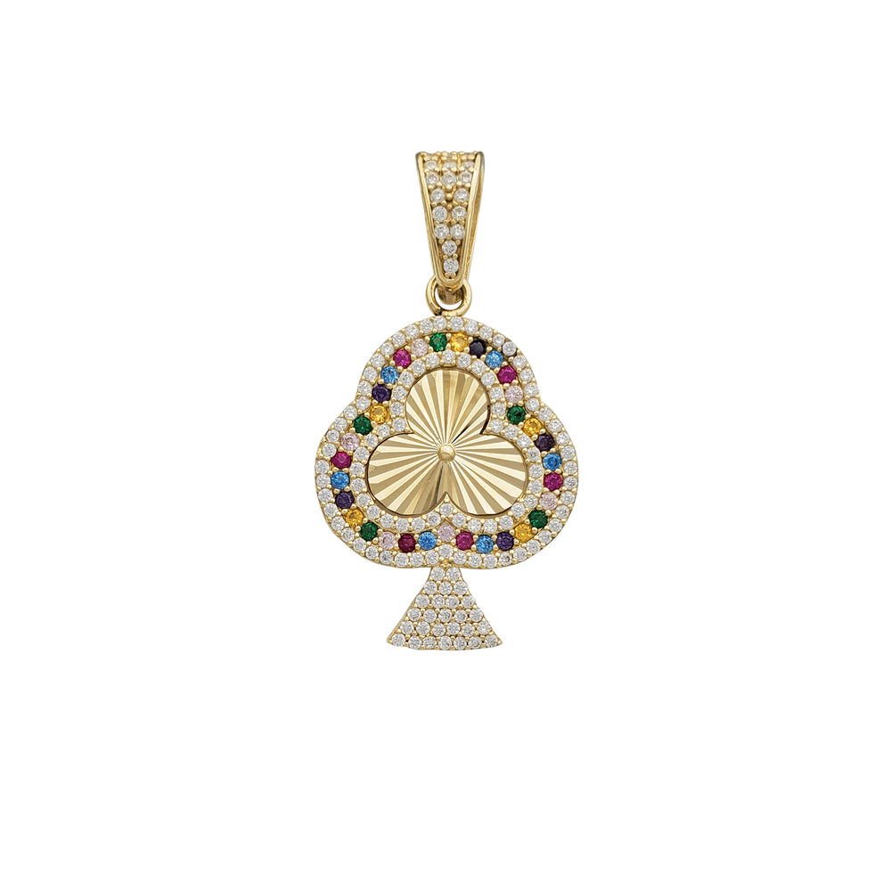Zirconia Multicolor Club Poker Sign Pendant (14K)
