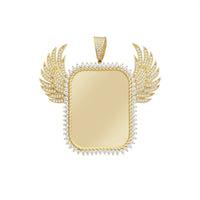 Zirconia Open-Wings Rectangle Memorial Picture Pendant (14K)