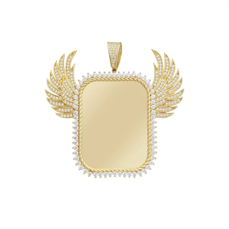 Zirconia Open-Wings Rectangle Memorial Picture Pendant (14K)