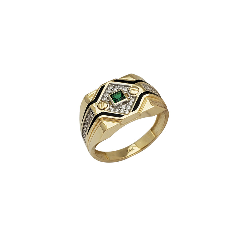 Enameled Green Zirconia Men's Ring (14K)