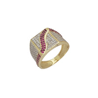 Iced-Out Red Crest Signet Ring (14K)