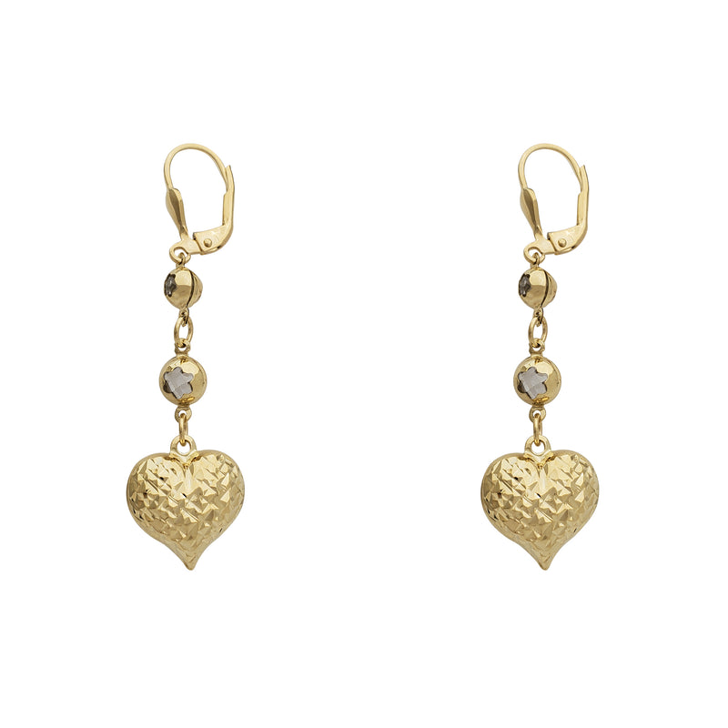 Zirconia Faceted Puffy Heart Hanging Earrings (14K)