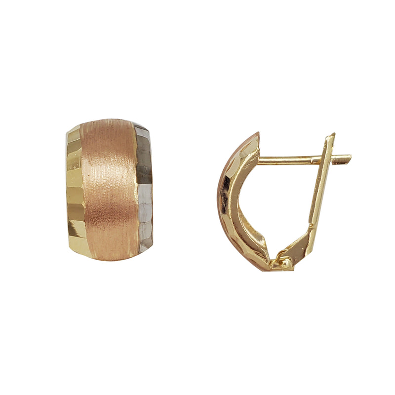 Tricolor Diamond-cuts & Sandblast Earrings (14K)