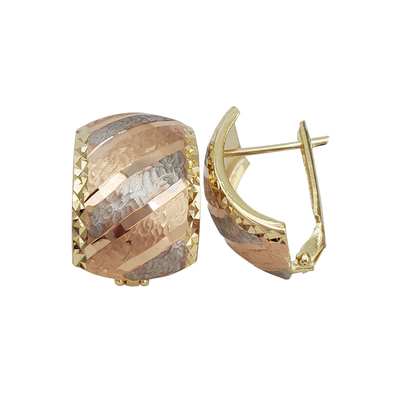 Tricolor Florentine & Faceted-cuts Earrings (14K)