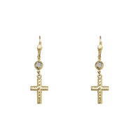 Zirconia Faceted Cross Hanging Earrings (14K)