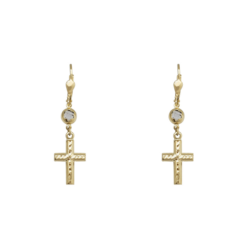 Zirconia Faceted Cross Hanging Earrings (14K)