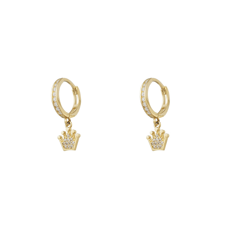 Zirconia Crown Huggie Hanging Earrings (14K)