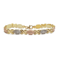 Tricolor Sandblast XOXO Fancy Bracelet (14K).