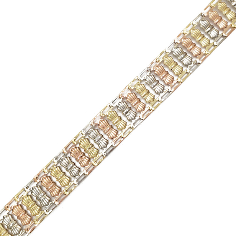 Tricolor Puffy Bowtie Link Fancy Necklace (14K)