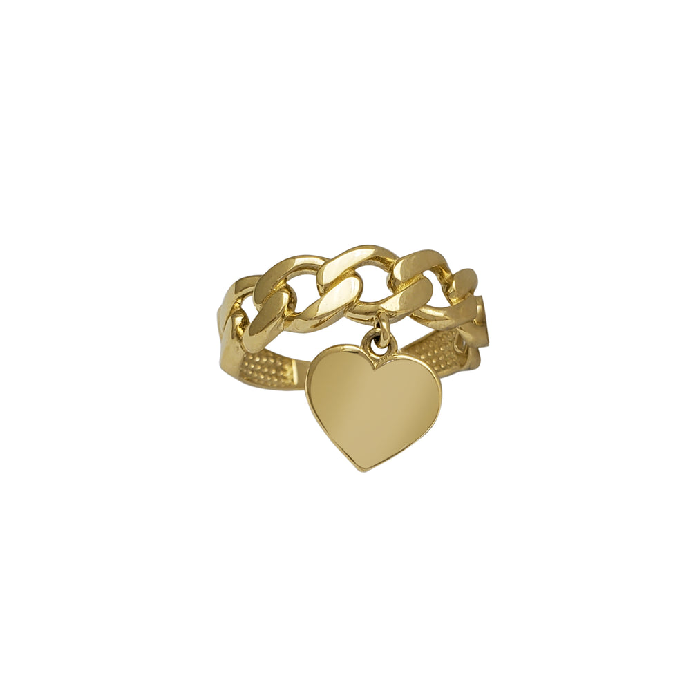 Dangling Heart Cuban Link Ring (14K)