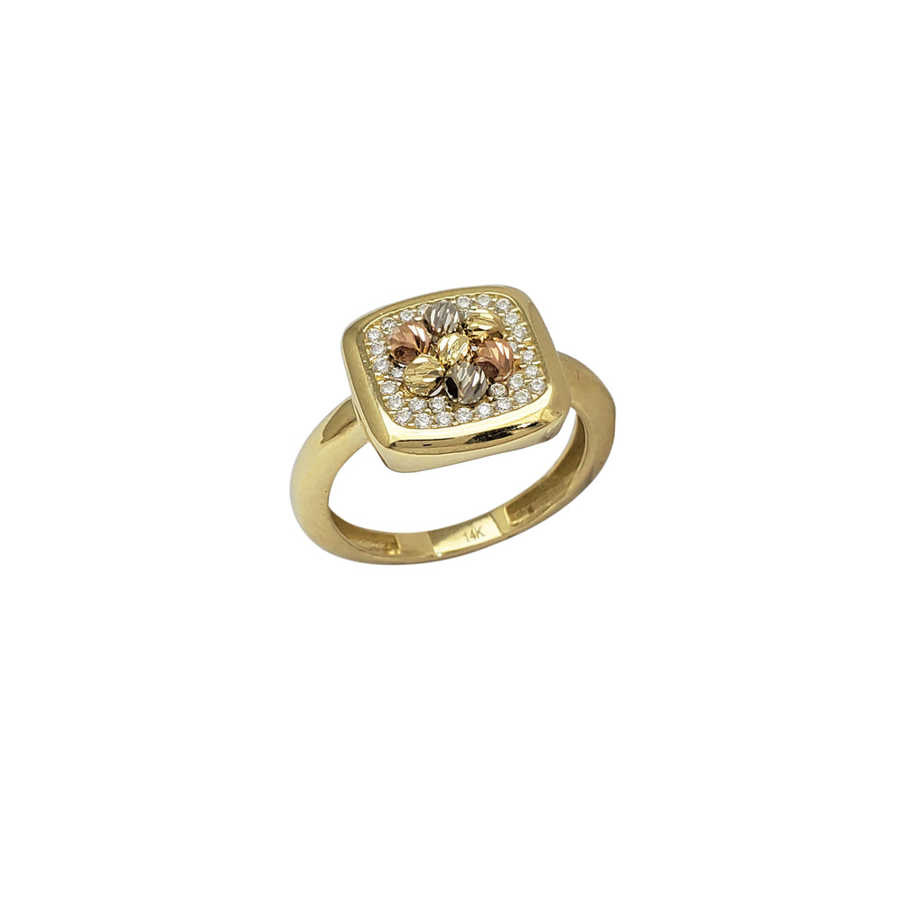 Tricolor Diamond Cut Flower Ring (14K)