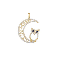 Outlined Crescent Moon Owl Pendant (14K)