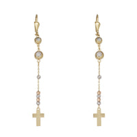 Trobojne perle i viseće naušnice s križem (14K)