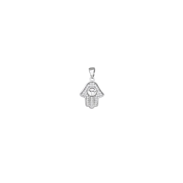 Zirconia Chai & Hamsa Hand Pendant (Silver)