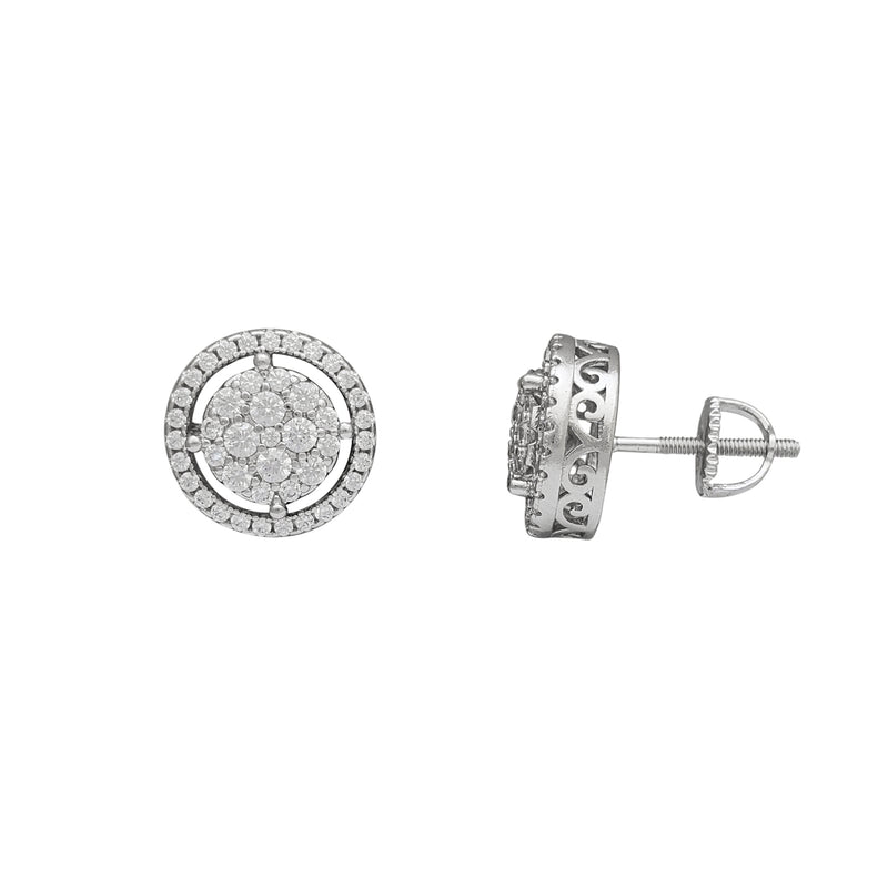 Zirconia Pave Round Stud Earrings (Silver)