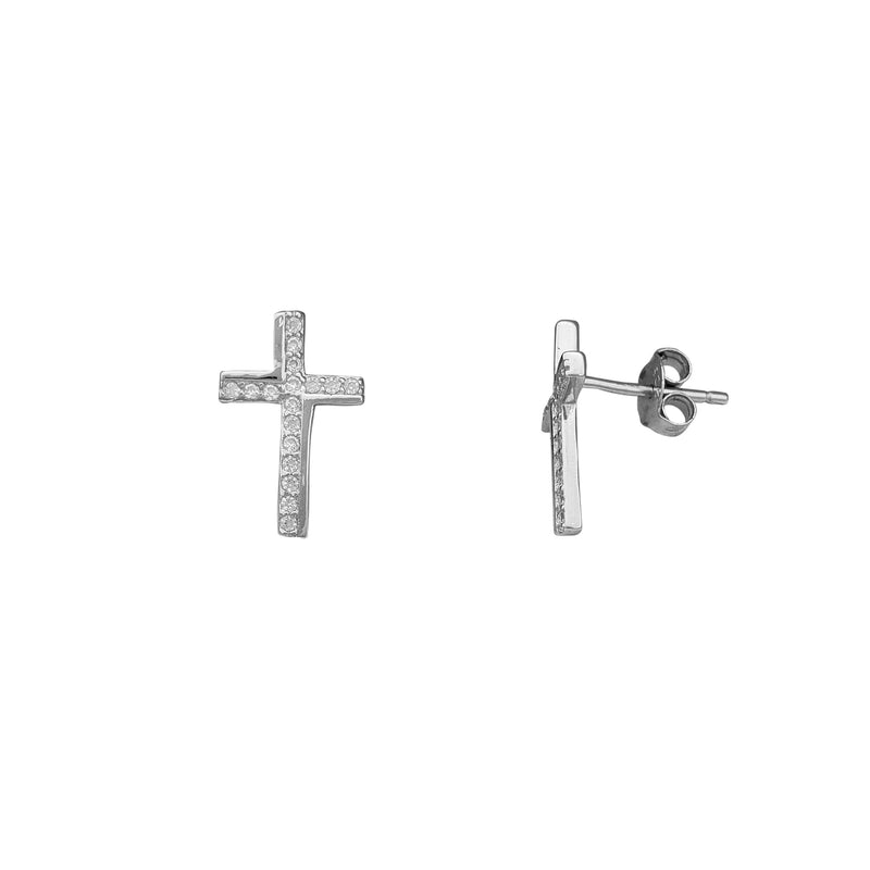 Zirconia Cross Stud Earrings (Silver)