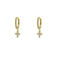 Zirconia Cross Huggie Dangling Earrings (Silver)