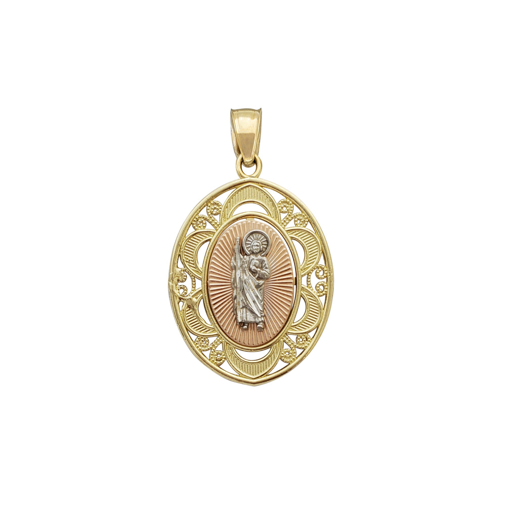 Tricolor Saint Jude Oval Pendant (14K)