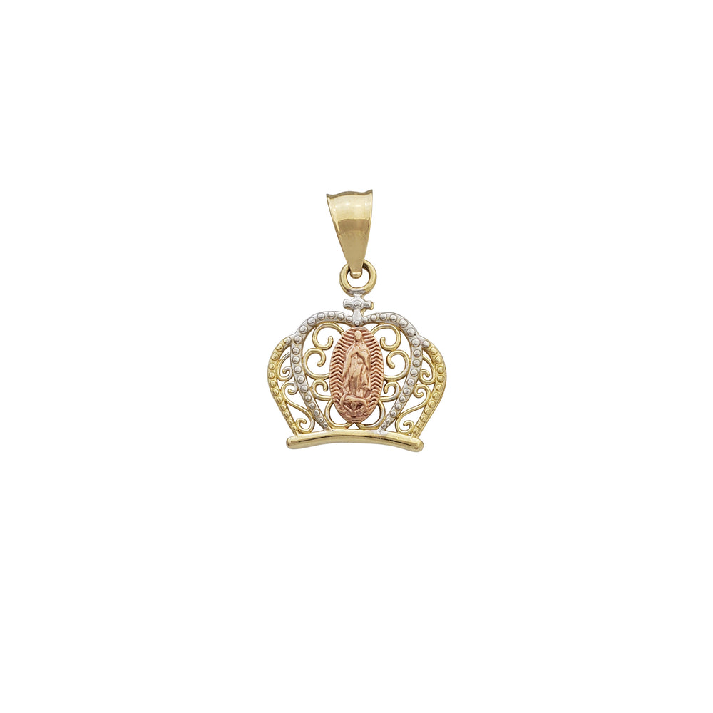 Tricolor Tiara Virgin Mary Oval Pendant (14K)