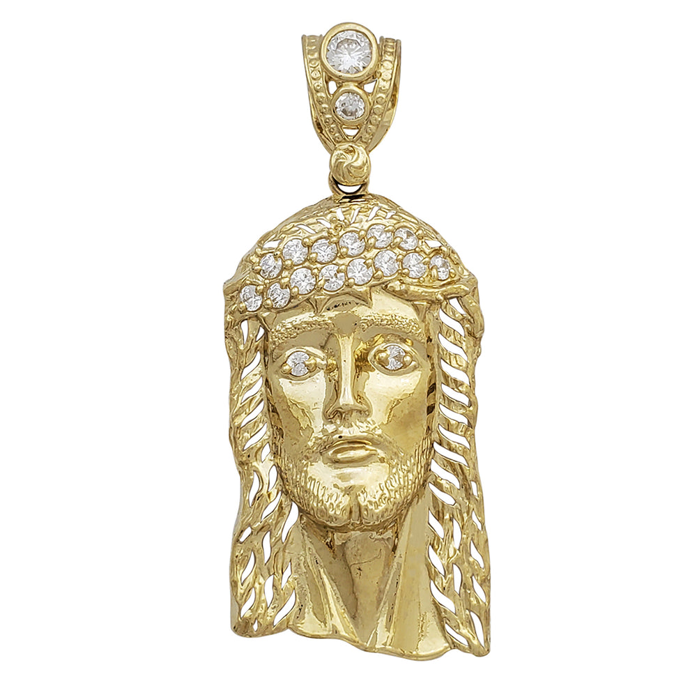Zirconia Open-Back Jesus Head Cut-Out Pendant (14K)