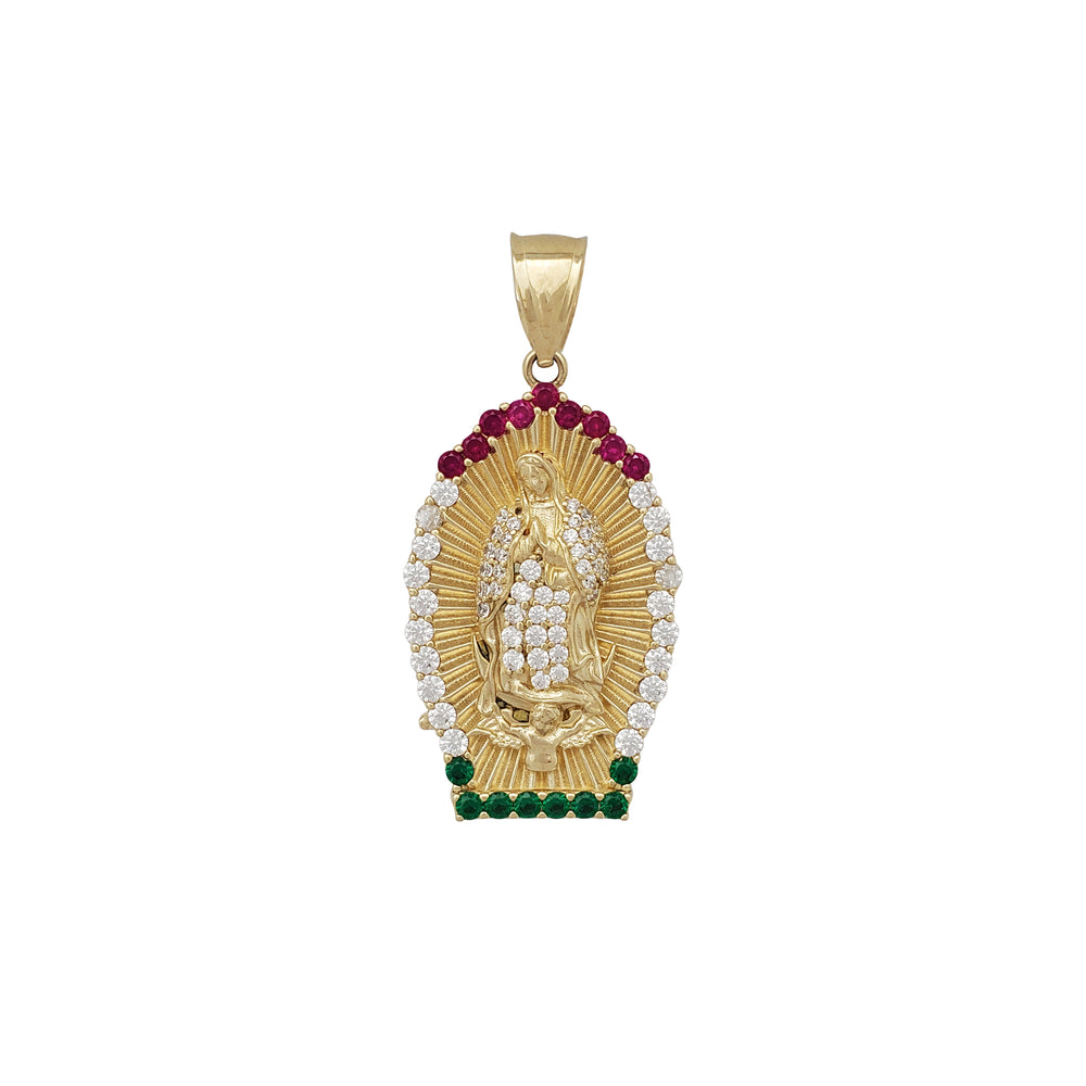 Multi-Color Stone Halo Virgin Mary Pendant (14K)