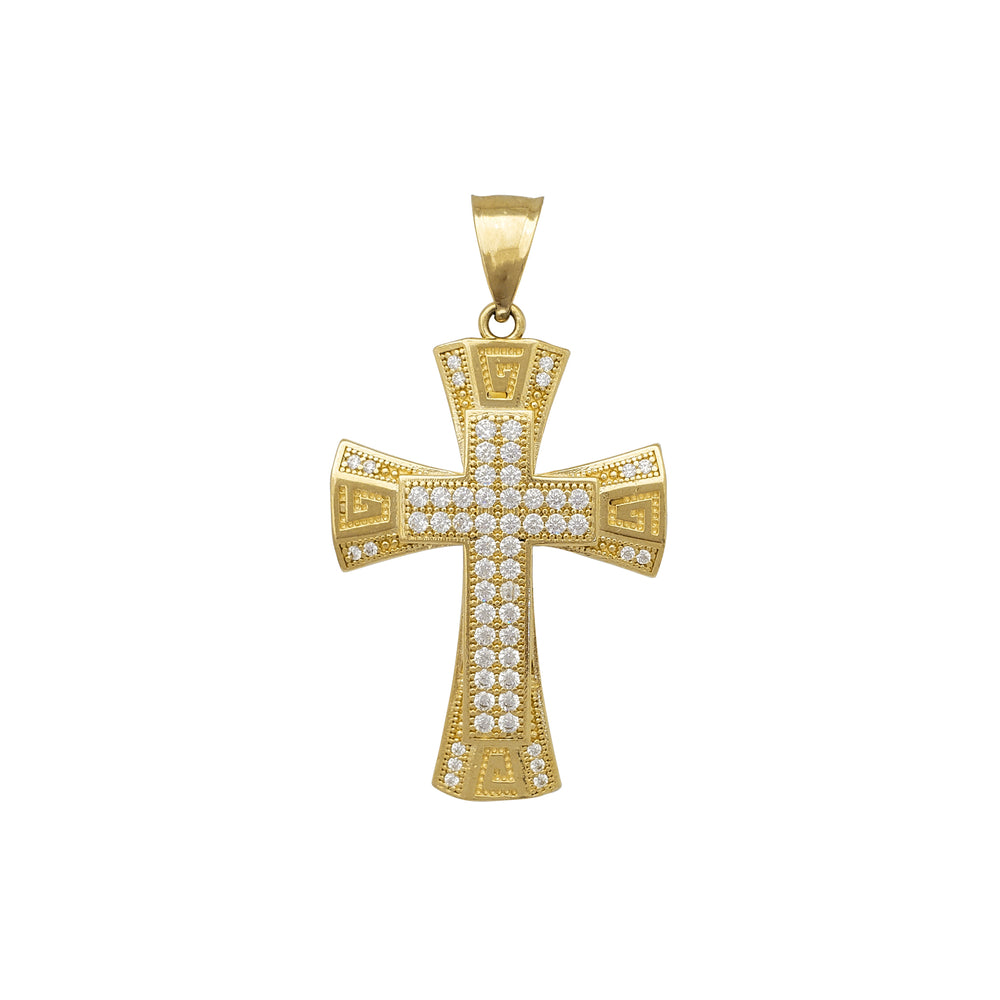 Stone-Set Greek Texture Cross Pendant (14K)