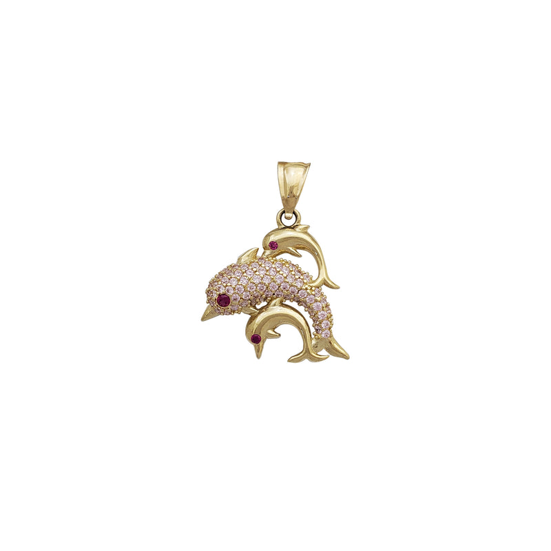 Red-Stone Pink Dolphins Pendant (14K)