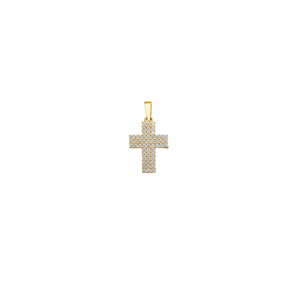 Triple-Row Prong CZ Cross Pendant (14K)