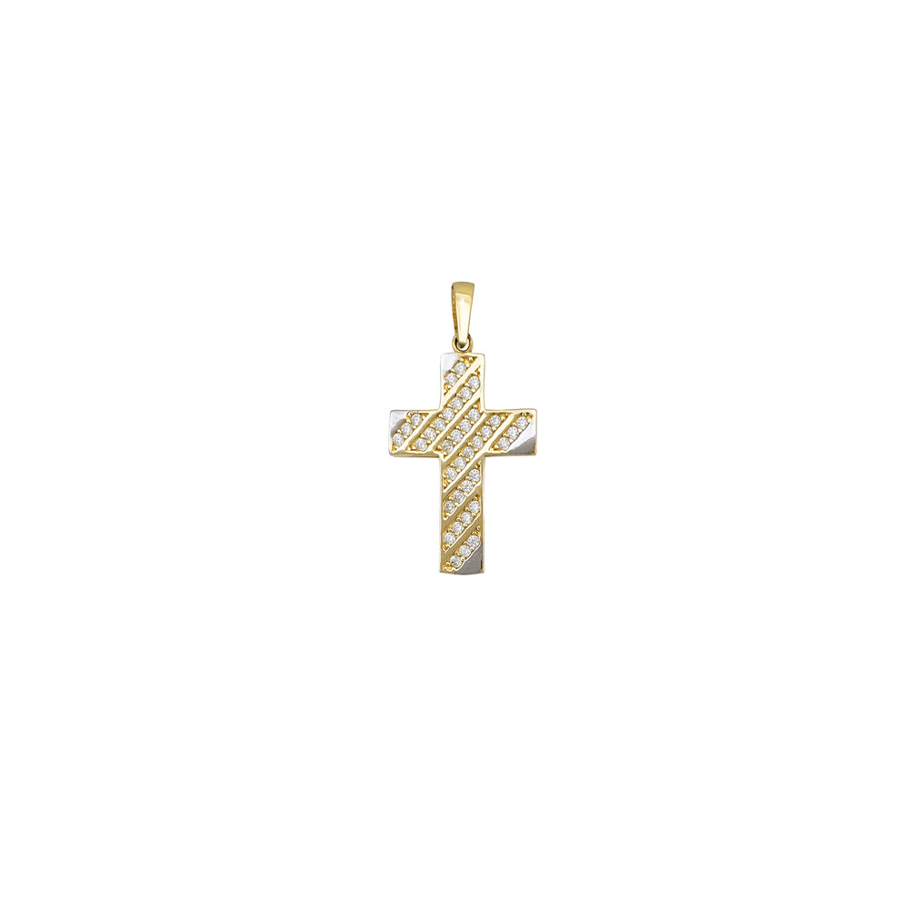 Oblique CZ Row Cross Pendant (14K)