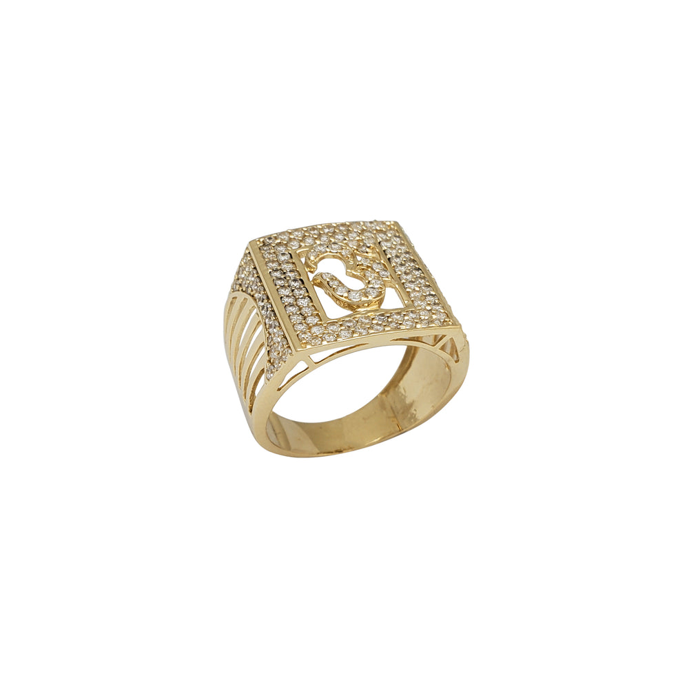 Iced-Out Om Sign Rectangle Men's Ring (14K)