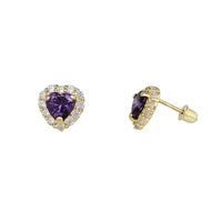 Heart Halo Color Gemstone Stud Earrings (14K)