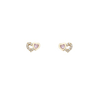 Zirconia Outlined Hearts Stud Earrings (14K)