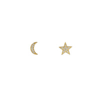 Zirconia Crescent Moon & Star Stud Earrings (14K)