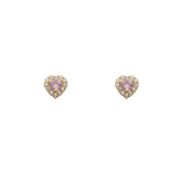 Stone-Color Heart Shape Halo Stud Earrings (14K)