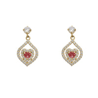 Zirconia Halo Heart Dangling Stud Earrings (14K)