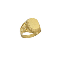 Fleur de Lis Brushed Finish Texture Rectangle Men's Signet Ring (14K)