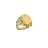 Прямоугольное мужское кольцо-печатка Fleur de Lis с матовой отделкой и текстурой (14K)